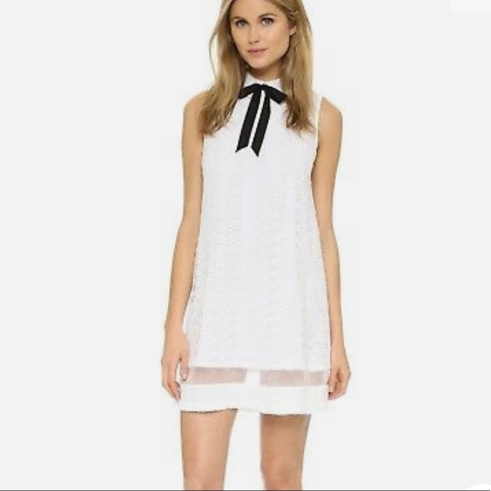 Alice + Olivia Irene Collared White Lace Dress Black Tie